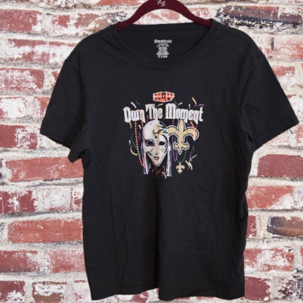 📣Reebok 🏈 Super Bowl XLIV New Orleans Saints Own The Moment Who Dat Tshirt 🎭